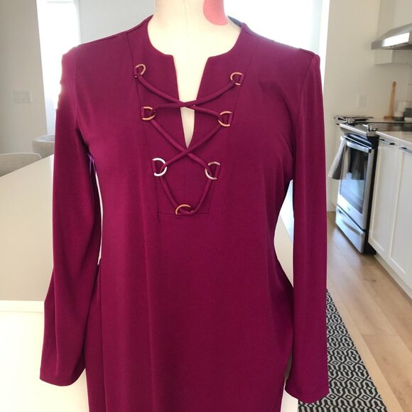 Ivanka Trump V Neck with Lacing Detail 3/4 Sleeve Dress Bold Purple Size S - Picture 5 of 12